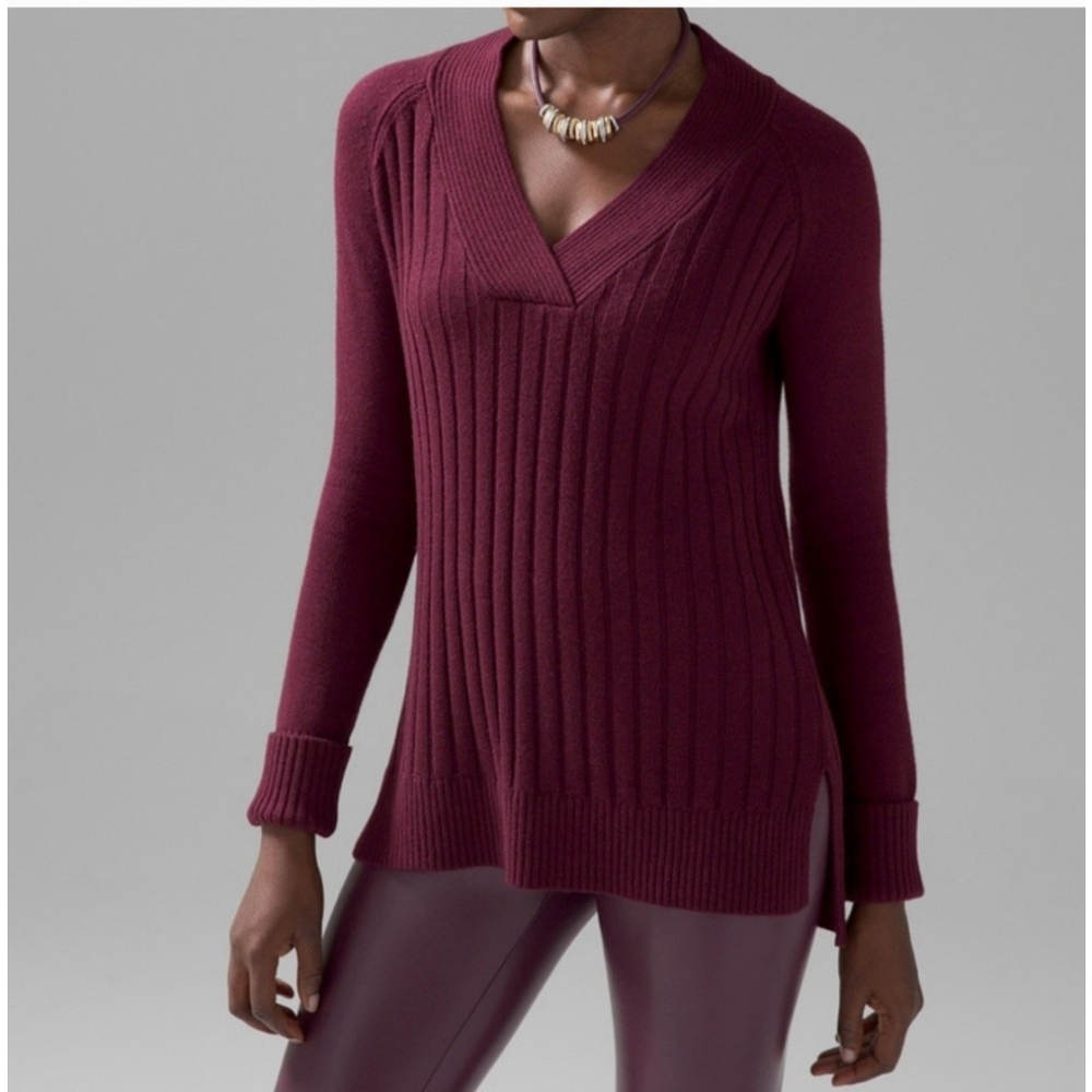 White House Black Market Maroon Long Sleeve Ribbed Tunic Size Large